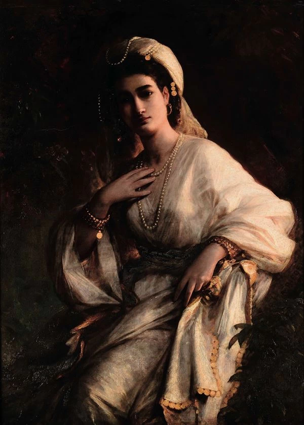 Ritratto di giovane donna con copricapo orientale